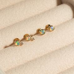 Elevate your style with these Dainty Opal + Diamond Flat Back Earrings. Featuring vibrant opals and sparkling lab-grown diamonds, they add a pop of color and shine to any outfit. The flat back design ensures a comfortable fit, making them perfect for all-day wear. Whether dressing up for a special occasion or adding a touch of elegance to your everyday look, these earrings are a lovely choice you'll want to wear again and again! DETAILS 14k solid gold flat back earring with 4mm internal thread 3 Pebble Necklace, Love Knot Ring, Solid Gold Bracelet, Flat Back Earrings, Bar Stud Earrings, Pearl Jewelry Sets, Diamond Jewelry Necklace, Solid Gold Necklace, Color Making