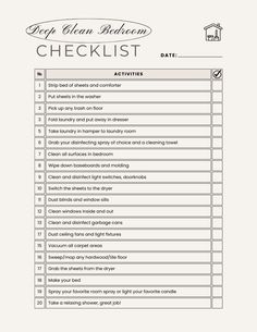 a checklist with the words keep clean written in black and white, on top of it