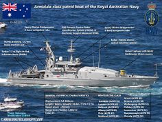 the australian navy's patrol boat is shown in this poster, with information about its features