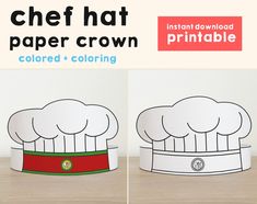 the paper hat is designed to look like a chef's hat