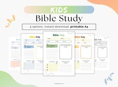 "📖This printable Bible Study for Kids was designed with love to help children make the first steps in learning God's Word and guide them through their daily bible reading and prayers. Download immediately after purchasing and print off as many as you'd like! ➡This Bible Study for Kids includes: * 5 high-quality printable files (PDF) A4 Size. * Comes with 5 different colour options to choose from : 4 colourful and 1 black&white (to be coloured by child) * Room for hole punches. ➡After purchase: Kids Bible Study, Christian Homeschool, Personal Bible Study, Bible Study Printables, Kids Bible, Bible Study Methods, Kids Ministry