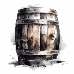 a watercolor painting of a wooden barrel