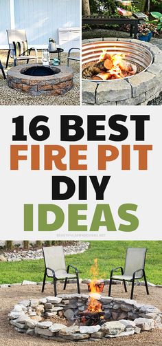 an outdoor fire pit with chairs around it and the words 16 best fire pit diy ideas