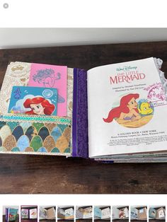 the little mermaid book is open to show pictures