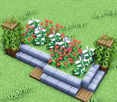 an image of a garden with flowers and plants growing out of the top of it