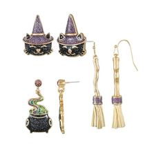 Get in the Halloween spirit this year with playful accessories for your costume, party or casual outfit. This fun collection includes three pairs of earrings. They can be worn all season long or added to a costume for the perfect finishing touch. Whatever your look, it will be spooky good with fun Halloween accessories from Way to Celebrate! Size: one size.  Color: Metal Type.  Gender: female.  Age Group: kids. Teen Halloween Party, Teen Halloween, Spider Earrings, Bone Earrings, Asymmetrical Earrings, Chunky Hoop Earrings, Party Earrings, Halloween Spirit, Halloween Earrings