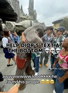 a group of people standing next to each other near a star wars scene with text that reads help do's text at the bottom