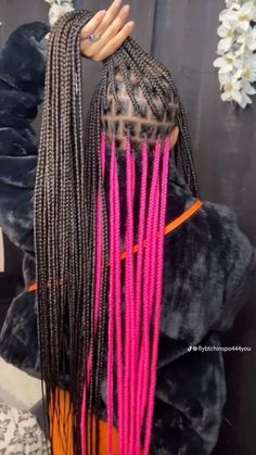 Dark Pink And Black Braids, Pink And Black Peekaboo Braids, Model Needed, Peekaboo Braids, Purple Ombre Hair, Twist Braid, Models Needed, Twist Braid Hairstyles