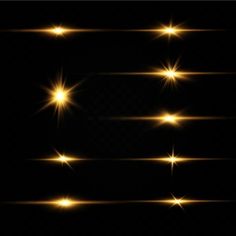 bright gold lights shine on a black background, set of four different shapes and sizes