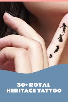 a woman holding her hand up to her face with the words, 30 royal heritage tattoo on