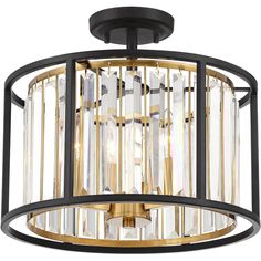 a semi flush light fixture with glass panels