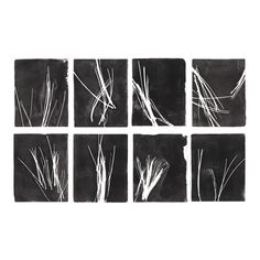 six black and white drawings of grass on a white background, each drawn in different ways