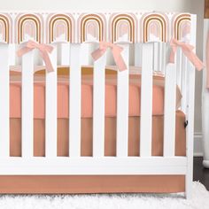 Boho Sunset Arches Personalized Crib Bedding - Boho Sunset, gender_girl, text Sunset Nursery, Rainbow Crib Bedding, Boho Crib Bedding, Boho Crib, Boho Sunset, Crib Bedding Girl, Chic Nursery, Cuddle Blanket, Stylish Nursery