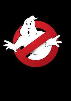 a ghost with its arms out in front of a red sign that says no ghost