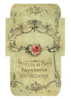 an old book with a rose on the cover and writing in french, which reads articles de paris papetre coulelierie