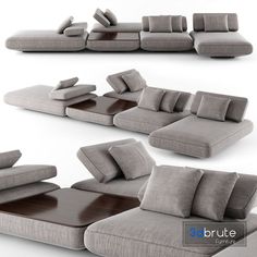 a set of three different couches with pillows on each one and the other side