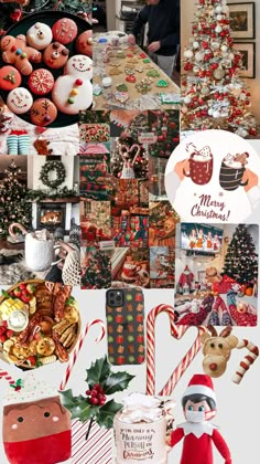 christmas collage with many different pictures and words on it, including cookies, candies, candy canes