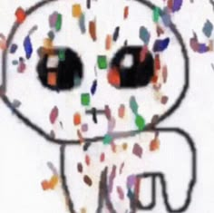 an image of a drawing of a face with confetti all over it's surface