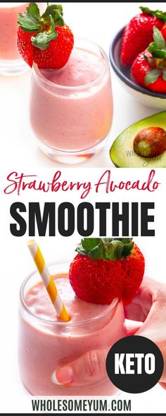 Strawberry Avocado Keto Smoothie Recipe With Almond Milk, Avocado Keto, Avocado Smoothie Recipe, Keto Breakfast Smoothie, Strawberry Avocado, Keto Smoothie, Smoothie Fruit, Keto Smoothie Recipes, Smoothies With Almond Milk