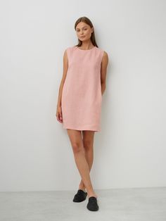 "AJA is a simple linen summer dress. DETAILS - Round neck - Above the knee length - Sleeveless design - Side seam pockets - Oeko-Tex certified 100% lightweight linen - Cut and sewn to order just for you in our studio COLOR - Pink Spanish, you can also choose other colors above - Fabric samples are available here https://www.etsy.com/listing/586569696/linen-fabric-samples SIZING & FIT - Fits true to size - Model is 5'10\" / 178cm and wearing a size S CARE FOR LINEN - Machine wash up to 30ºC/86ºF gentle cycle - Lay flat to dry or tumble dry low - Warm iron if needed - Do not bleach" Casual Linen Sleeveless Dress For Work, Casual Sleeveless Linen Dress For Work, Sleeveless Linen Dress With Pockets For Work, Sleeveless Linen Dress With Relaxed Fit For Spring, Sleeveless Linen Dress For Daywear, Sleeveless Relaxed Fit Linen Dress For Spring, Sleeveless Linen Dress With Relaxed Fit, Knee-length Linen Sleeveless Dress For Daywear, Chic Sleeveless Relaxed Linen Dress