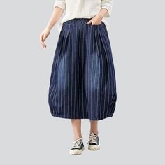 Make a statement in the 2023 Autumn Collection with this striped long women's denim skirt! Turn heads and channel the spirit of the millennium with this Y2K-inspired creation. boasting a high-waisted cut. sanded finish. and rubber closure. A unique blend of vintage and modern. this skirt promises to elevate your look with effortless sophistication.Why You'll Fall In LoveThis skirt is a timeless classic. offering a high-waisted silhouette with a unique. Y2K-inspired charm. Its vertical stripes. s Striped Spring Bottoms With Pockets, Spring Striped Bottoms With Pockets, Spring Relaxed Fit Bottoms With Vertical Stripes, Striped Relaxed Fit Midi Skirt, Relaxed Striped Skirt For Spring, Spring Striped Long Skirt, Striped Long Skirt For Spring, Spring Cotton Bottoms With Vertical Stripes, Wide Leg Vertical Stripes Jeans For Spring