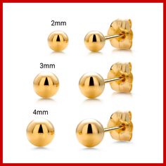 Discover timeless elegance with our 14K Yellow Gold Classy Ball Stud Earrings. Crafted from high-quality 14K yellow gold, these earrings offer a sophisticated and minimalist design that complements any outfit. The smooth ball shape adds a touch of class, making them perfect for both everyday wear and special occasions. These hypoallergenic studs are ideal for sensitive ears, ensuring comfort throughout the day. Whether you're dressing up for a night out or looking for the perfect gift, these gold ball studs are a must-have addition to your jewelry collection. 14K Yellow Gold: Premium quality for lasting shine and durability. Classy Ball Design: Elegant and minimalist style for versatile wear. Hypoallergenic Studs: Safe for sensitive ears, providing all-day comfort. Perfect for Any Occasion Luxury Sphere Shaped Single Earring, Classic Sphere Yellow Gold Jewelry, Gold Sphere Single Earring, Macy's Yellow Gold Tarnish-resistant Earrings, Gold Ball Stud Earrings, Ball Stud Earrings, Studs Gold, Ball Earrings, Hypoallergenic Jewelry