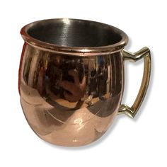 a shiny metal cup with handles on a white background