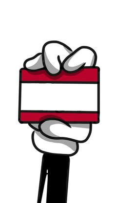 a person holding up a red and white box with one hand on it's head