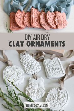 clay ornaments with text overlay that reads diy air dry clay ornaments