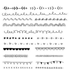 different types of lines and shapes in black ink on white paper, each with an individual's own name