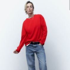 Long Sleeve T-Shirt 100% Cotton Size M Color Red Round Neck New Smoke/Pet Free Apartment Red Relaxed Fit Crew Neck Top, Red Crew Neck Top With Relaxed Fit, Red Crew Neck Trendy Tops, Trendy Red Crew Neck Top, Red Trendy Sweater With Relaxed Fit, Trendy Red Sweater With Relaxed Fit, Trendy Red Cotton Sweater, Trendy Long Sleeve Red T-shirt, Red Long Sleeve T-shirt For Spring