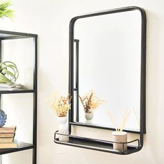 Metal Wall Mirror With Shelf | Upscale Farmhouse, Mirror With Shelves, Barn Wood Mirror, Metal Wall Mirror, Shabby Chic Mirror, Wall Mirror With Shelf, Chic Mirror, Rustic Mirrors, Contemporary Wall Mirrors