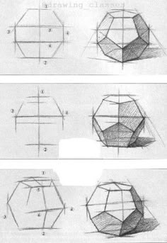 three different views of the same object, each with its own pointy shape and perspective