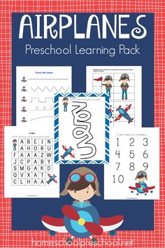 an airplane preschool learning pack with pictures and words to help students learn how to fly