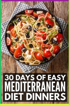 the cover of 30 days of easy mediterranean diet dinners, with text overlaying it