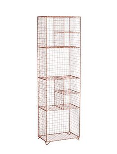 wire shelving unit with four shelves on each side and one shelf in the middle