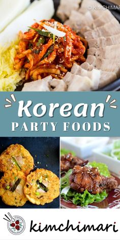 korean party foods with text overlay