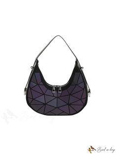 BirdinBag - Stylish Geometric Pattern Hobo Bag - Compact and Trendy Shoulder Bag Portable Purple Satchel Shoulder Bag, Purple Satchel Shoulder Bag, Modern Purple Shoulder Bag, Everyday Geometric Shoulder Bag With Removable Pouch, Purple Portable Bags For Daily Use, Modern Portable Tote Shoulder Bag, Portable Purple Shoulder Bag For Daily Use, Daily Use Purple Shoulder Bag, Modern Black Geometric Bags