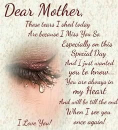 a card with an image of a woman's eye and the words dear mother