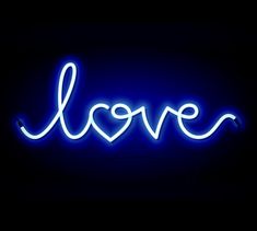 a blue neon sign that says love