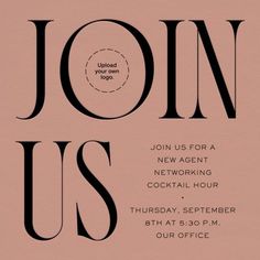 a pink poster with the words join us for a new agent networking cocktail hour on it