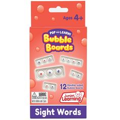 a package of sight words for kids with bubble boards on the front and back of it