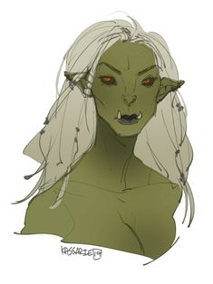 a drawing of an elf with white hair and red eyes