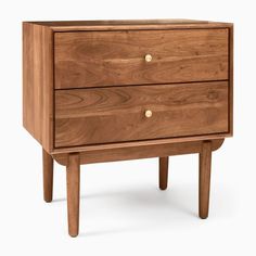 a wooden dresser with two drawers on one side and an open drawer on the other