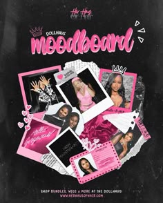 the album cover for moodbeard, featuring photos of women in pink and black