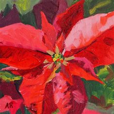 a painting of a red poinsettia flower