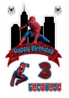 a spiderman birthday card with the number three and an image of a man jumping in the air