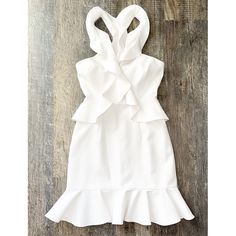 Milly Cecile Dress. White. Ruffled. High Neckline. Racerback. Front Cutout. Measurements: 16.5" Bust, 13" Waist, 36" Length Material: 68% Polyester, 22% Polyamide, 10% Elastane Condition: Brand New With Tags. Some Faint Spray Tan Spots From Store. Spring, Summer, Vacation, Beach, Cruise, Casual, Formal, Cocktail, Bride, Bridal Shower, Rehearsal Dinner, Bachelorette, Sorority Rush, Birthday, Going Out. Fitted White Mini Dress With Ruffles, White Fitted Tiered Dress, White Fitted Mini Dress With Ruffled Straps, White Mini Dress With Ruffled Straps For Wedding, Chic Fitted Ruffle Dress For Wedding, White Fitted Flirty Ruffle Dress, White Tiered Elegant Mini Dress, White Mini Dress With Ruffled Straps For Date Night, Fitted White Ruffle Dress