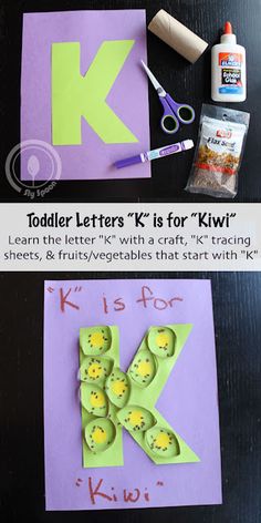 the letter k is for kiwi made out of paper and glue with scissors on it