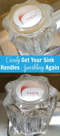 two glass dishes with labels on them and the words, easy get your sink handles sparkling again